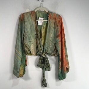 Evergreen Guardian Imports L/S Tie Waist Blouse, Women's Size L/XL - Green